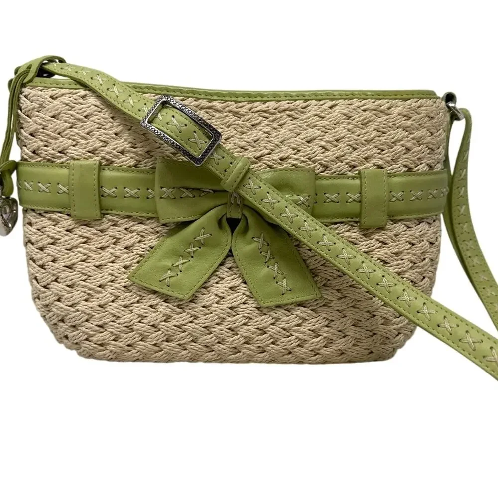 Brighton Ellery Lime Straw Crossbody Bag Heart Charm H70501 w Box